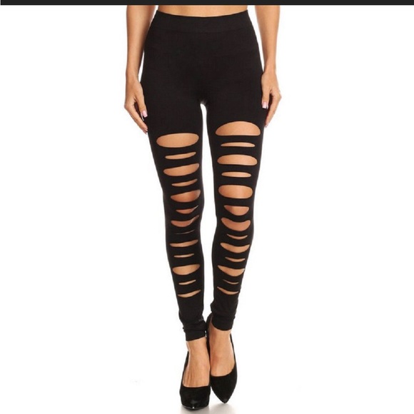 Express Sliced Shredded Cut Black Leggings Size Small - Picture 6 of 6